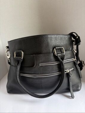 Black Leather Structured Satchel Handbag